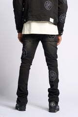 SEWN TOGETHER STACKED DENIM (BLACK WASH)