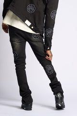 SEWN TOGETHER STACKED DENIM (BLACK WASH)
