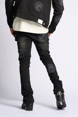 SEWN TOGETHER STACKED DENIM (BLACK WASH)