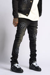 SEWN TOGETHER STACKED DENIM (BLACK WASH)