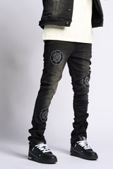 SEWN TOGETHER STACKED DENIM (BLACK WASH)