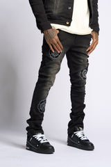SEWN TOGETHER STACKED DENIM (BLACK WASH)