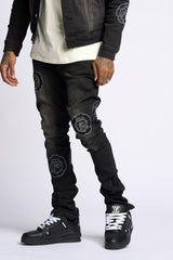 SEWN TOGETHER STACKED DENIM (BLACK WASH)