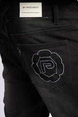 SEWN TOGETHER STACKED DENIM (BLACK WASH)