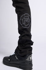 SEWN TOGETHER STACKED DENIM (BLACK WASH)