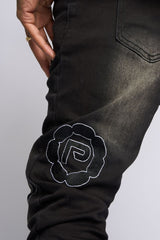 SEWN TOGETHER STACKED DENIM (BLACK WASH)