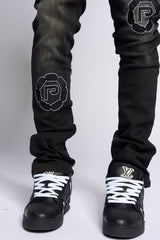 SEWN TOGETHER STACKED DENIM (BLACK WASH)