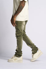 "12 AM MOMENTS" STACKED JEANS (OLIVE)