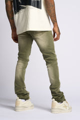 "12 AM MOMENTS" STACKED JEANS (OLIVE)