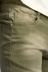 "12 AM MOMENTS" STACKED JEANS (OLIVE)