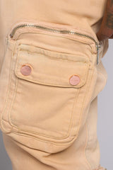 "JOURNEY TO GREATNESS" STACKED CARGO DENIM (CREAM)