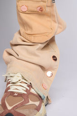 "JOURNEY TO GREATNESS" STACKED CARGO DENIM (CREAM)