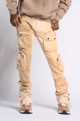 "JOURNEY TO GREATNESS" STACKED CARGO DENIM (CREAM)