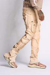 "JOURNEY TO GREATNESS" STACKED CARGO DENIM (CREAM)