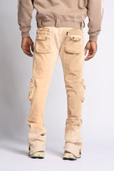 "JOURNEY TO GREATNESS" STACKED CARGO DENIM (CREAM)