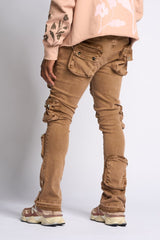 "JOURNEY TO GREATNESS" STACKED CARGO DENIM (BROWN)