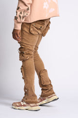 "JOURNEY TO GREATNESS" STACKED CARGO DENIM (BROWN)