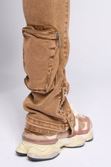 "JOURNEY TO GREATNESS" STACKED CARGO DENIM (BROWN)