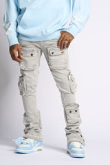 "JOURNEY TO GREATNESS" STACKED CARGO DENIM (COLD GREY)