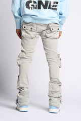 "JOURNEY TO GREATNESS" STACKED CARGO DENIM (COLD GREY)