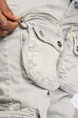 "JOURNEY TO GREATNESS" STACKED CARGO DENIM (COLD GREY)