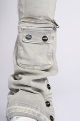 "JOURNEY TO GREATNESS" STACKED CARGO DENIM (COLD GREY)