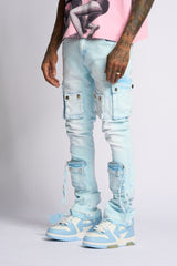PHEELING ALONE STACK CARGO DENIM (POWDER BLUE)