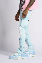 PHEELING ALONE STACK CARGO DENIM (POWDER BLUE)