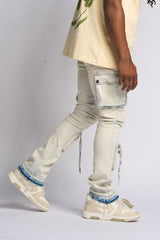 PHEELING ALONE STACK CARGO DENIM (LIGHT BLUE)