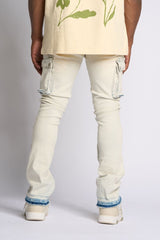 PHEELING ALONE STACK CARGO DENIM (LIGHT BLUE)