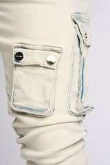 PHEELING ALONE STACK CARGO DENIM (LIGHT BLUE)