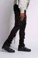 PHEELING ALONE STACK CARGO DENIM (JET BLACK)