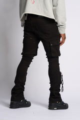 PHEELING ALONE STACK CARGO DENIM (JET BLACK)