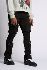 PHEELING ALONE STACK CARGO DENIM (JET BLACK)