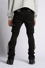 PHEELING ALONE STACK CARGO DENIM (JET BLACK)