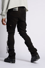 PHEELING ALONE STACK CARGO DENIM (JET BLACK)