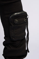 PHEELING ALONE STACK CARGO DENIM (JET BLACK)