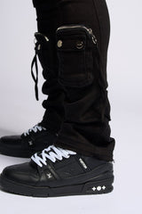 PHEELING ALONE STACK CARGO DENIM (JET BLACK)