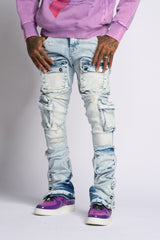 "JOURNEY TO GREATNESS" STACKED CARGO DENIM (LIGHT BLUE)