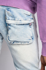 "JOURNEY TO GREATNESS" STACKED CARGO DENIM (LIGHT BLUE)