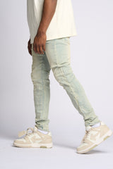 "LOVE IS PAIN" EMBOSSED SKINNY DENIM (LIGHT BLUE/SAND)