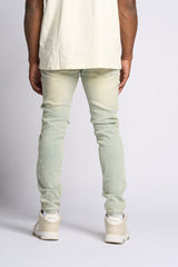"LOVE IS PAIN" EMBOSSED SKINNY DENIM (LIGHT BLUE/SAND)