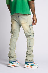 "GRAVATUS" STACK CARGO DENIM (SAND/LIGHT BLUE)