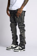 "JOURNEY TO GREATNESS" STACKED CARGO DENIM (BLACK)