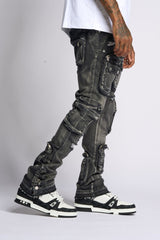 "JOURNEY TO GREATNESS" STACKED CARGO DENIM (BLACK)