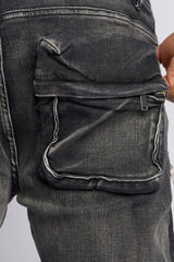 "JOURNEY TO GREATNESS" STACKED CARGO DENIM (BLACK)