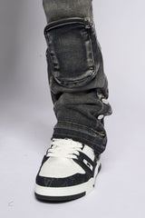 "JOURNEY TO GREATNESS" STACKED CARGO DENIM (BLACK)