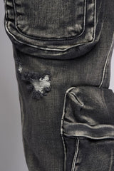 "JOURNEY TO GREATNESS" STACKED CARGO DENIM (BLACK)