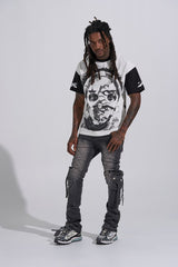 "SHOOT FOR THE STARS" STACK CARGO DENIM (BLACK WASH)