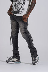 "SHOOT FOR THE STARS" STACK CARGO DENIM (BLACK WASH)